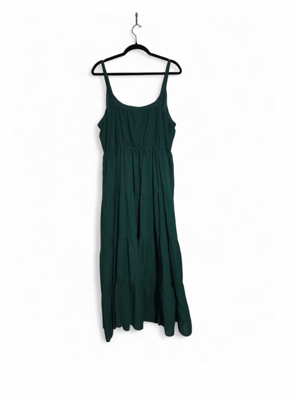 Women's Dark Green Tiered Maxi Dress - Sleeveless